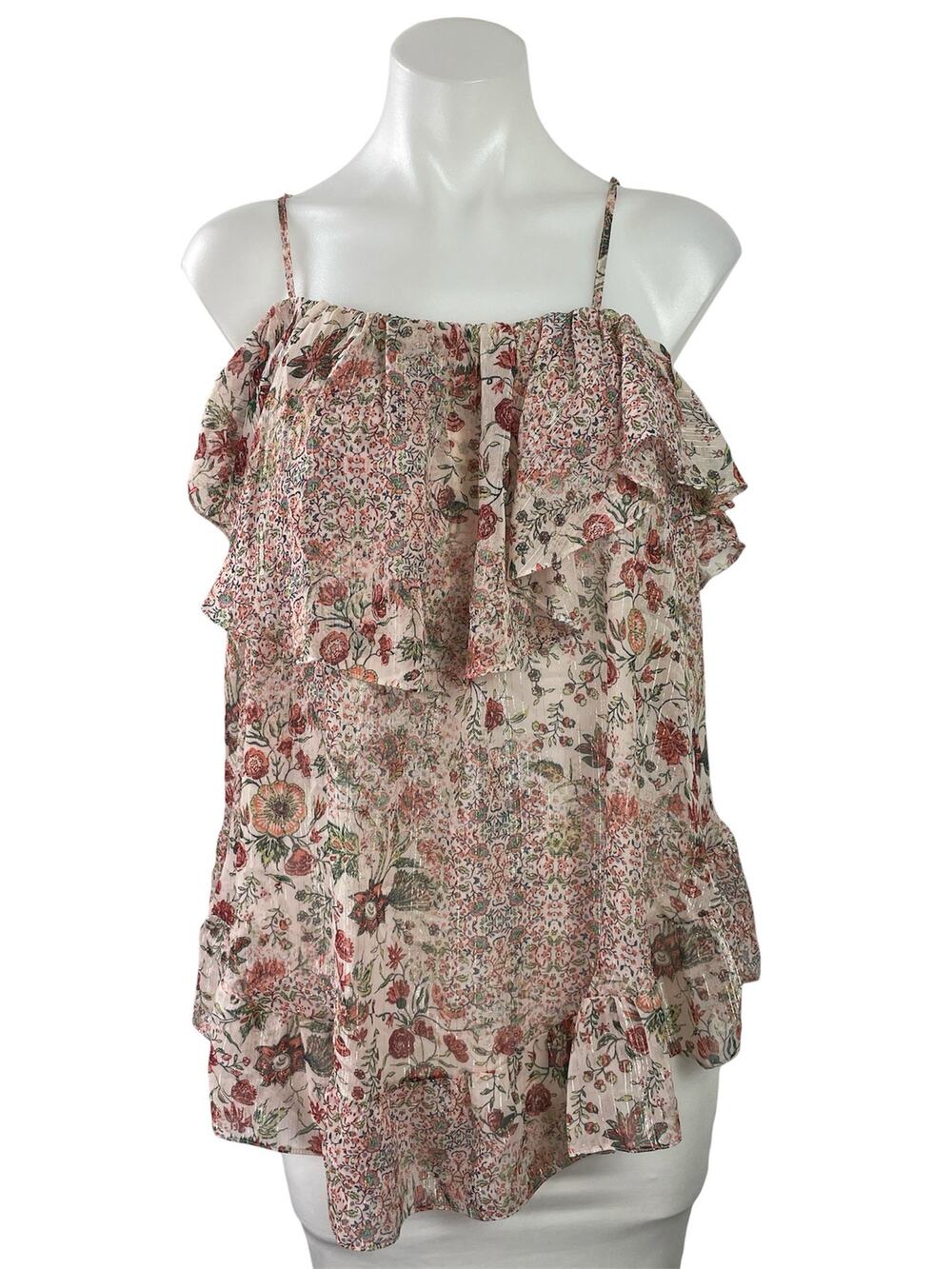 Victoria's Secret Women's Pink Ruffle Floral Sleeveless Boho Cami Blouse Top M
